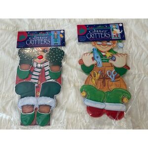 Vintage Eureka Glitter Critters‎ Christmas Holiday Decoration Set Rudolph Elf